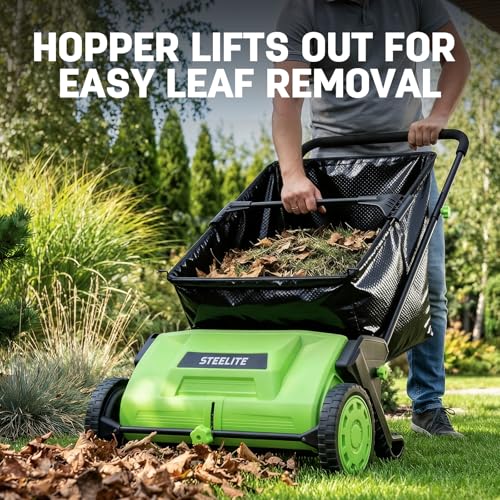 STEELITE 21inch Leaf & Grass Collector, Push Lawn Sweeper for Grass Clippings, Leaves & Debris, Manual Push Yard Sweeper with Height Adjustment & Large Collection Hopper