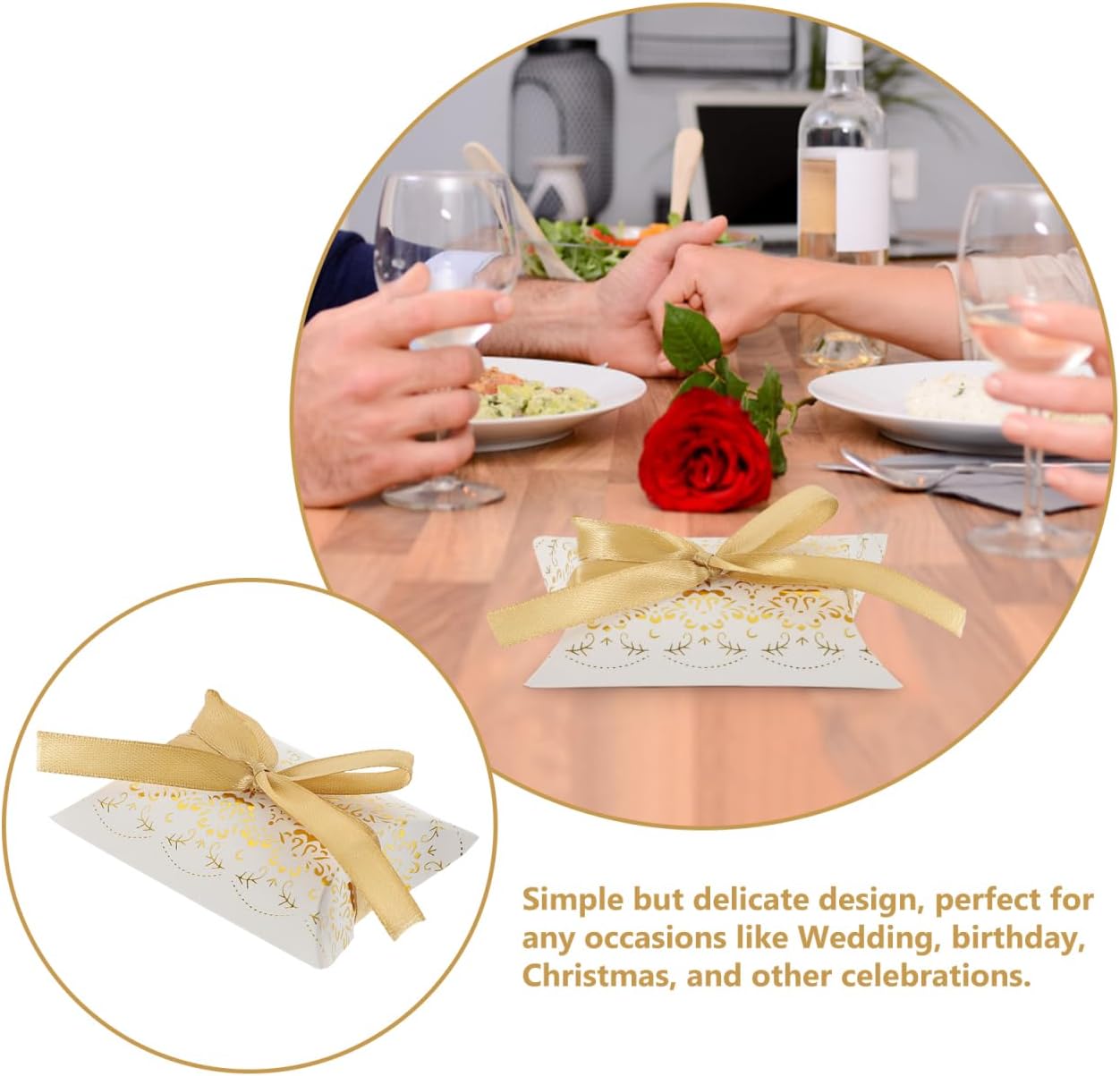 Operitacx Christmas Pillow Box Gift Boxes with Ribbons Paper Candy Box for Chocolate Truffles Party Favors Wedding and Holiday Treat Packaging 3.54 X 2.48 X 1.02 in image 2