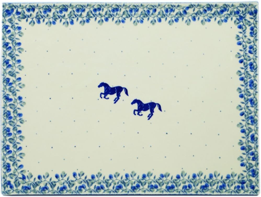 Polmedia Polish Pottery Cookie Sheet - Horse Gallop Pattern Handmade in Boleslawiec Poland by Ceramika Artystyczna + Certificate of Authenticity