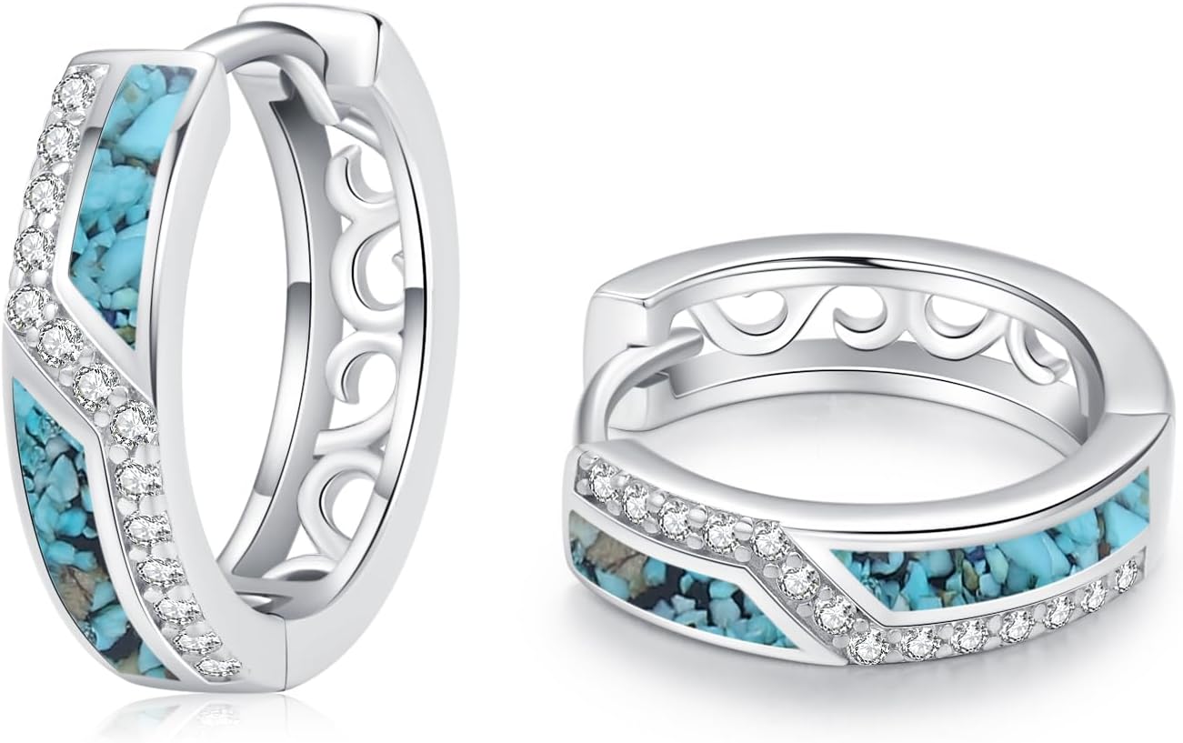 925 Sterling Silver Hypoallergenic Huggie Hoop Earrings Exquisite Small Opal Huggie Hoop Earrings with Cubic Zirconia Jewelry for Women Mom