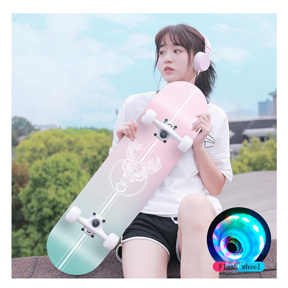 Skateboard, 30 * 8in Haute élasticité LED PU Roue+Muet AEBC-7 Roulements,7 Couches Bois d'Erable Planche à roulettes,pour Adolescents Adultes Débutants Filles Garçons Enfants