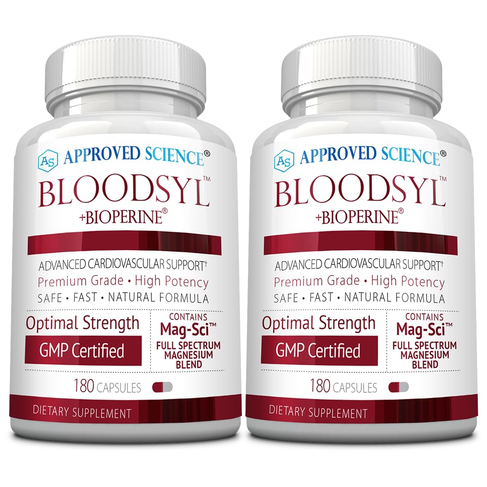 Approved Science Bloodsyl - Supports Blood Flow - Hawthorn Berry, Magnesium, BioPerine - Vegan - 180 Capsules - Pack of 2