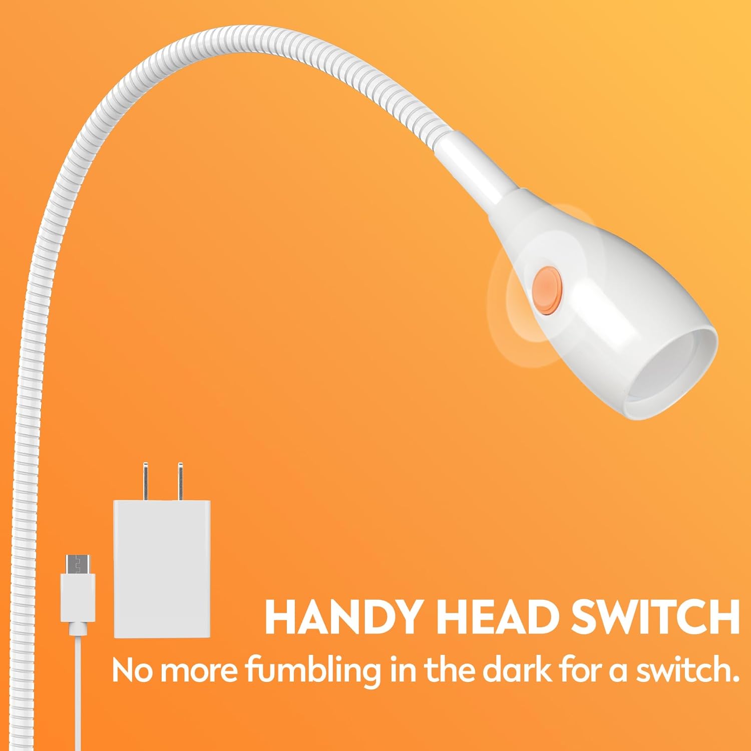 acegoo Minimalist Reading Light for Bed Headboard Dimmable White Book Light Clip on Lamp with USB-C Adapter, Flexible Neck & Handy Lamp Head Switch, CRI 95+