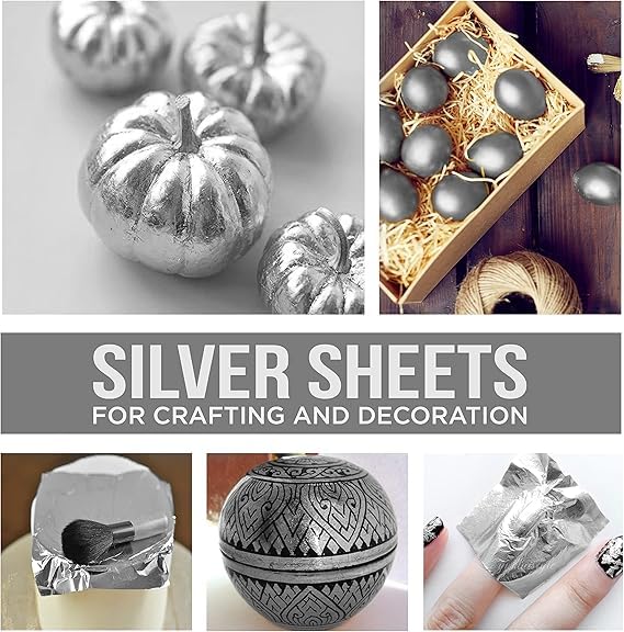 Image of A.K GOLD LEAF 100 Sheets 8x8cm Silver Leaf Sheets Foil Paper for Gilding Crafting DIY Arts Project Crafting Decoration Makeup Spa Art Craft Work (Silver)