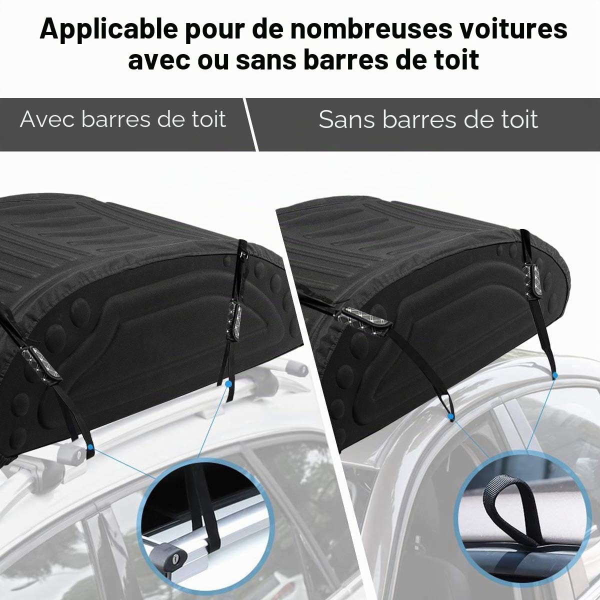 FANTASK Coffre de Toit de Voiture 400 l avec Sangles de Transport, Sac de Toit, Sac à Bagages, Noir