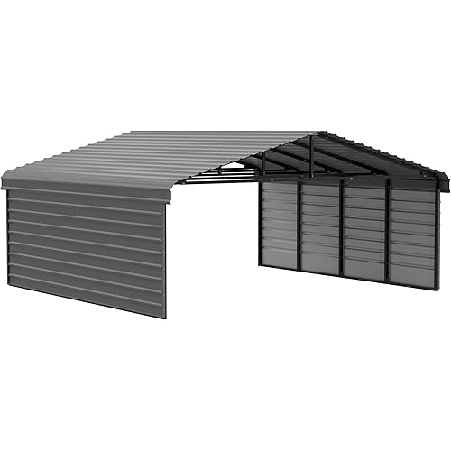 Arrow Carports Galvanized Steel Carport, with 2-Sided Enclosure, Compact Car Metal Carport Kit, 20' x 20' x 9', Charcoal