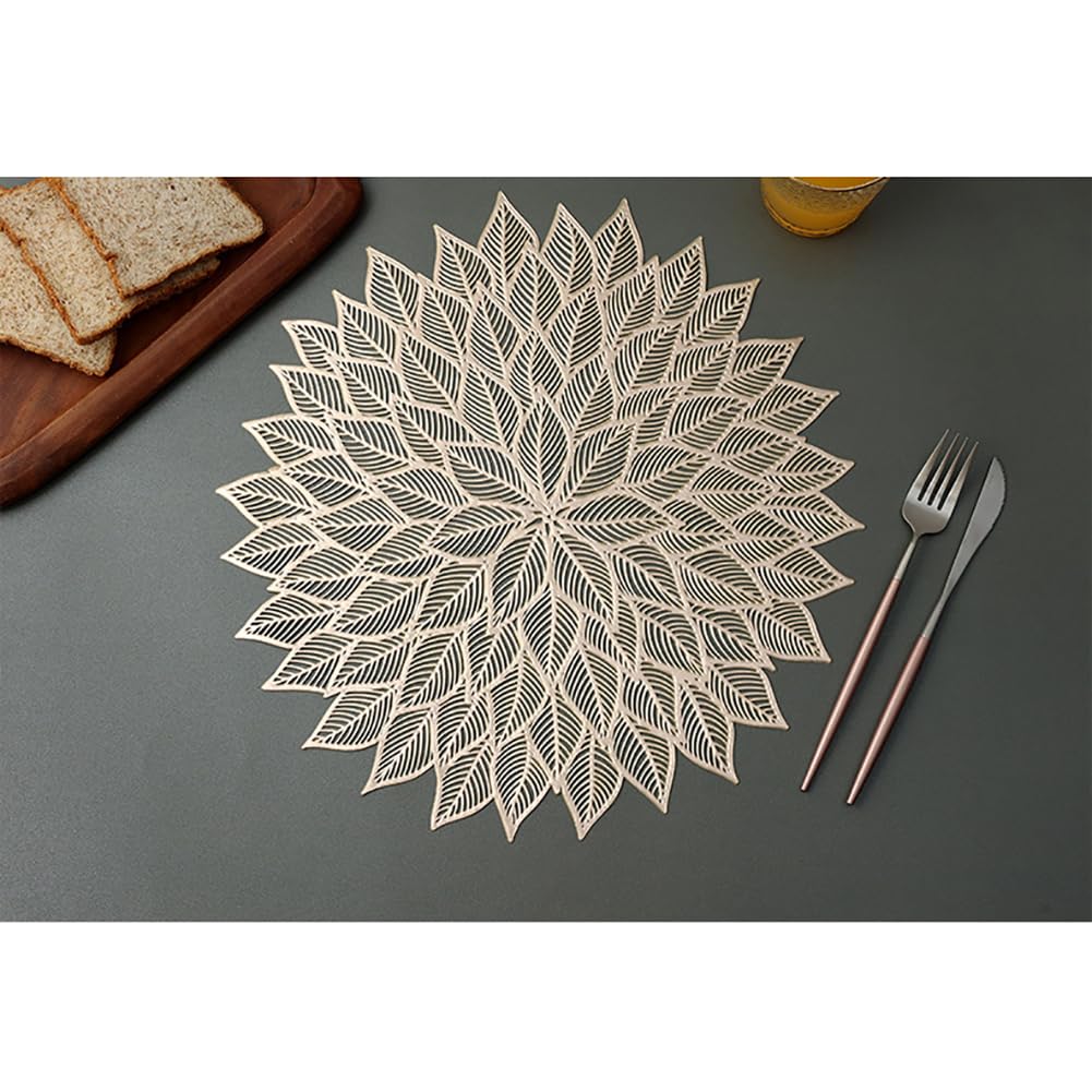 Modèle Moderne Modèle PVC Placemat - 38 Cm / 14,9 Pouces De Table Ronde, Tapis À Manger Imperméable avec Design Esthétique Contemporain pour Les Restaurants À Domicile,Or,12pcs