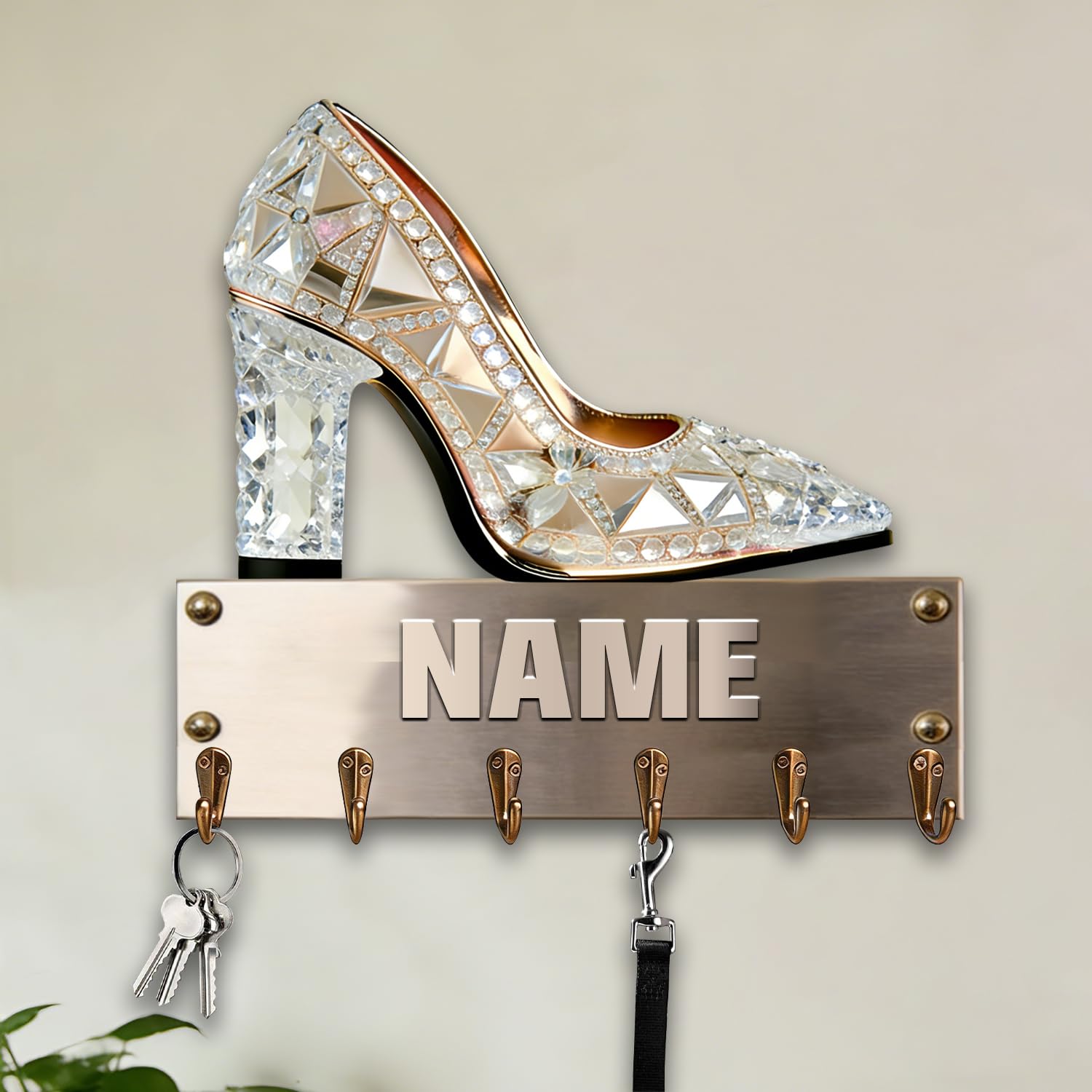 Personalized Wooden 2D Flat Print High-Heeled Shoe Wall Mounted Hook for Women Girl Family Friends Custom Name Key Storage Holder High-Heeled Shoe Coat Rack Home Dexor Gift for Living Room Hallway