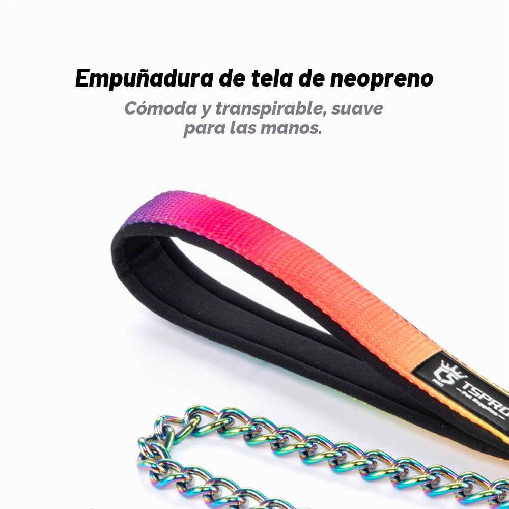 TSPRO Correa para Perros Cadena de Perro, Antimordeduras Cadena de Acero Inoxidable, Correa de Entrenamiento con Mango Suave, para Perros de Tamaño Mediano y Grande (4MM, Brillante)