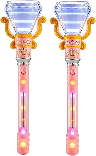 Miniatura 6 de Varita de princesa mágica giratoria con luz LED (13.5 pulgadas), luces multicolores. Pilas incluidas. Divertido juego de princesa Cenicienta (1