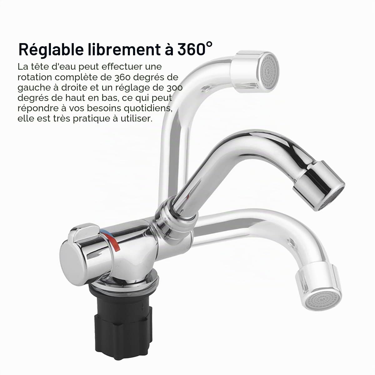 Robinet de Camping-car à Filetage G1/2in en Alliage de Zinc à 360 Rotations Robinet de Bassin d'eau Chaude et Froide pour Camping-cars Caravanes Yachts Véhicules à Grande échelle avec Cuisines