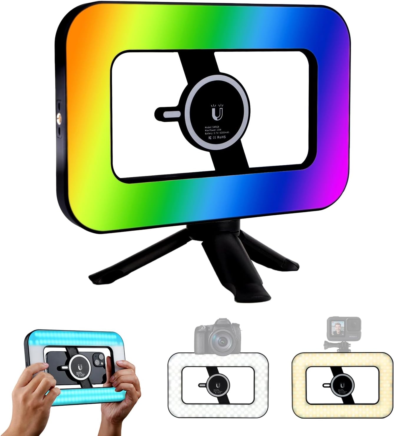 YSKE-Selfie Light, Clip On Phone Light for Video Calls& Professional Dual Clip Phone Light Compatible with Rechargeable Battery 3 Color Modes for iPhone Android Video Recordin-448LED