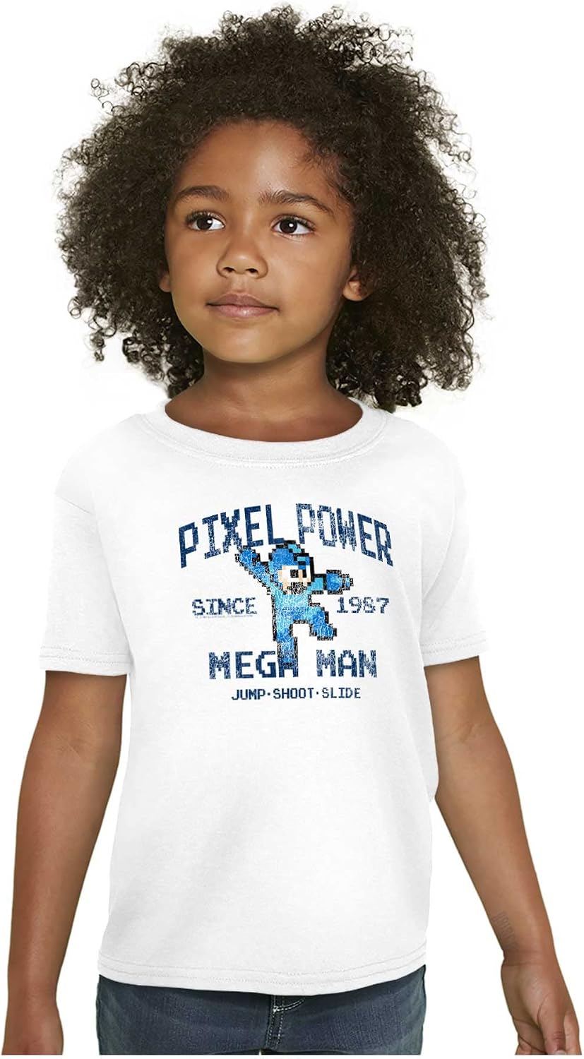 Mega Man Pixel Power 80s 8bit Gamer Crewneck T Shirts Boy Girl