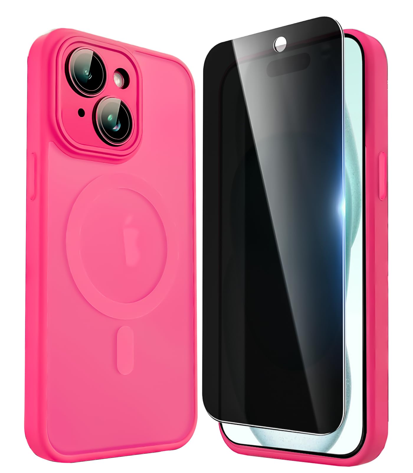 FATUOQIA Privacy Case for iPhone 15,Magnetic iPhone 15 Phone Case with Privacy Screen Protector X2 & Camera Protector [Compatible with MagSafe],