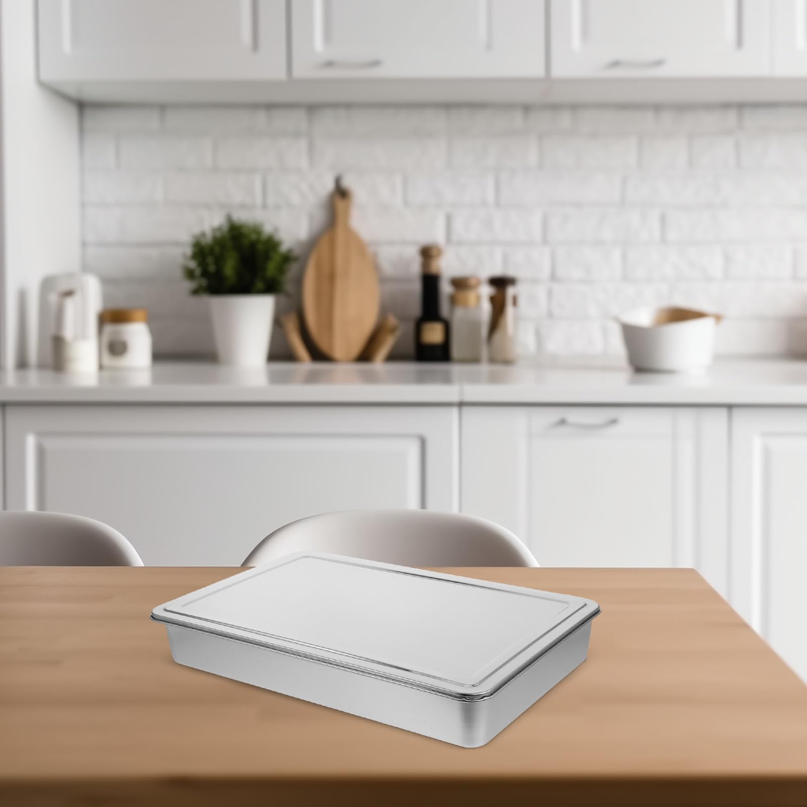 COLLBATH Backform Rechteckig aus Edelstahl mit Deckel 43X28X6cm Luftdicht Verschließbar Platzsparend und Stapelbar für Toasterofen und Backofen Geeignet zum Backen und Aufbewahren von