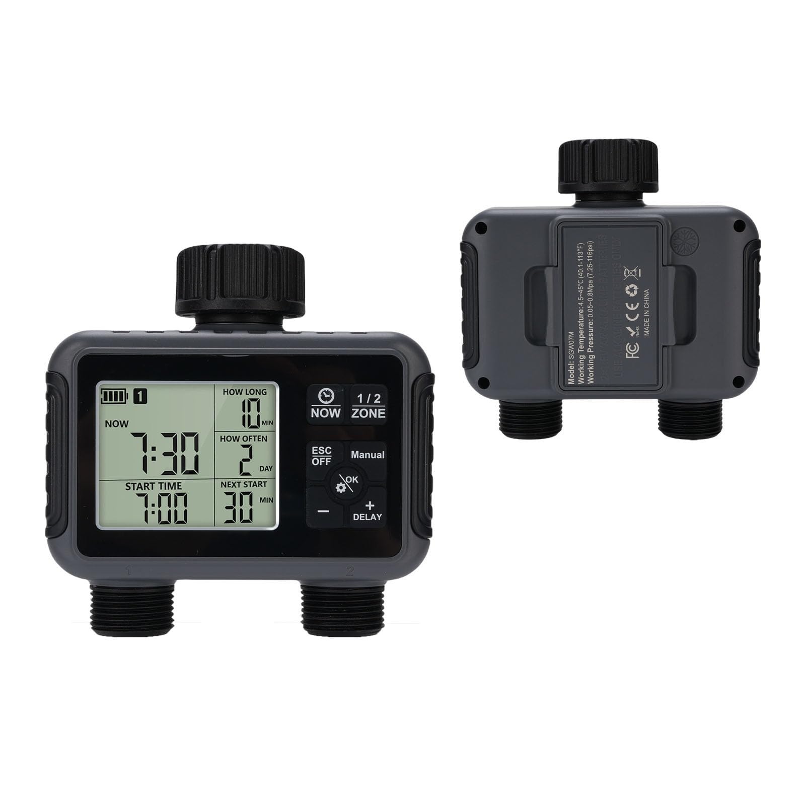 Timer di Irrigazione Intelligente per Un'irrigazione Efficiente con Doppie Uscite, modalità Automatica e Manuale, Ideale per Giardini e Prati, Design Compatto in ABS