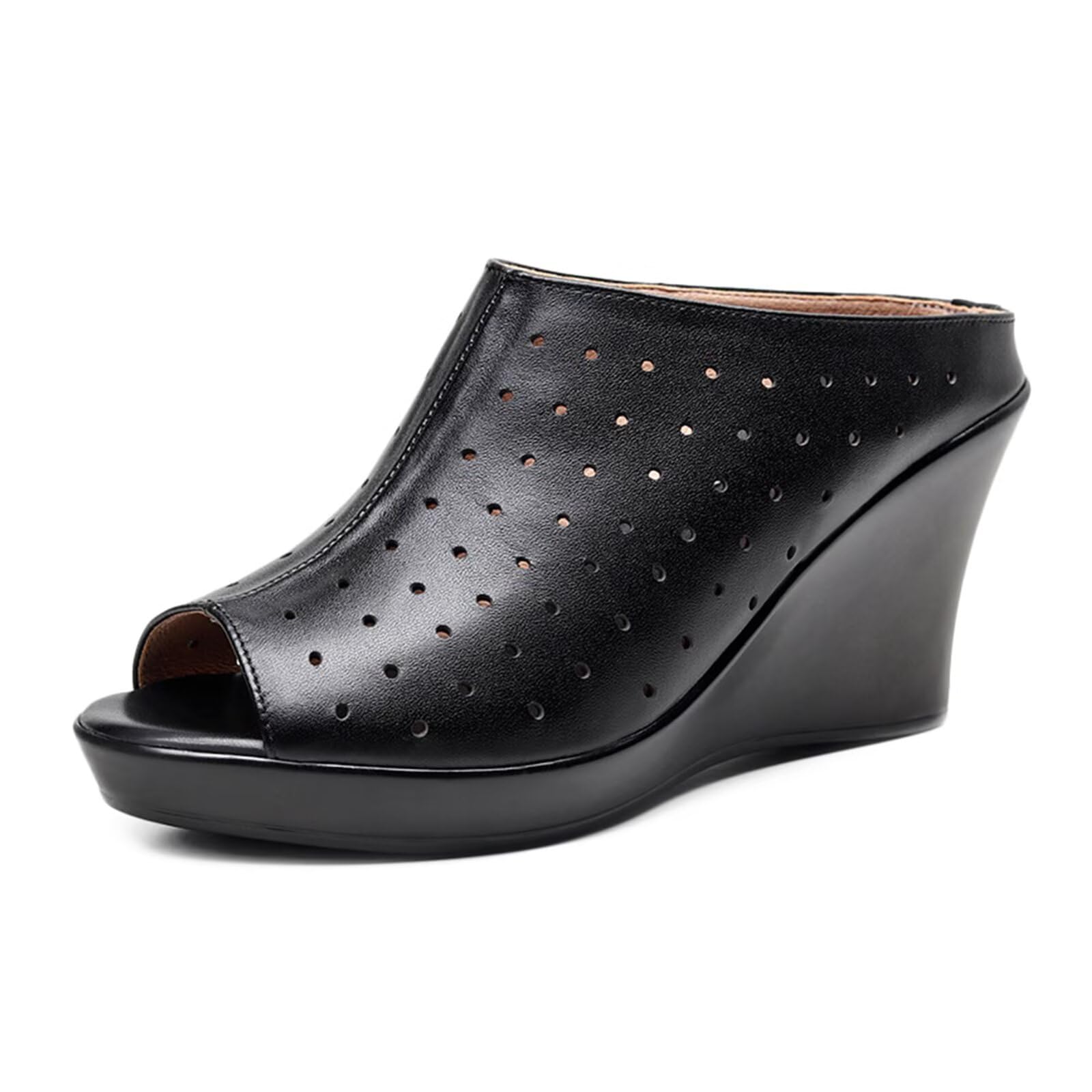 HNVAVQ Mules con Zeppa Donna in Pelle - Ciabatte Eleganti con Plateau - Sandali con Zeppa Alta per Estate, Ufficio e Feste (Tacco 8cm e 10cm)