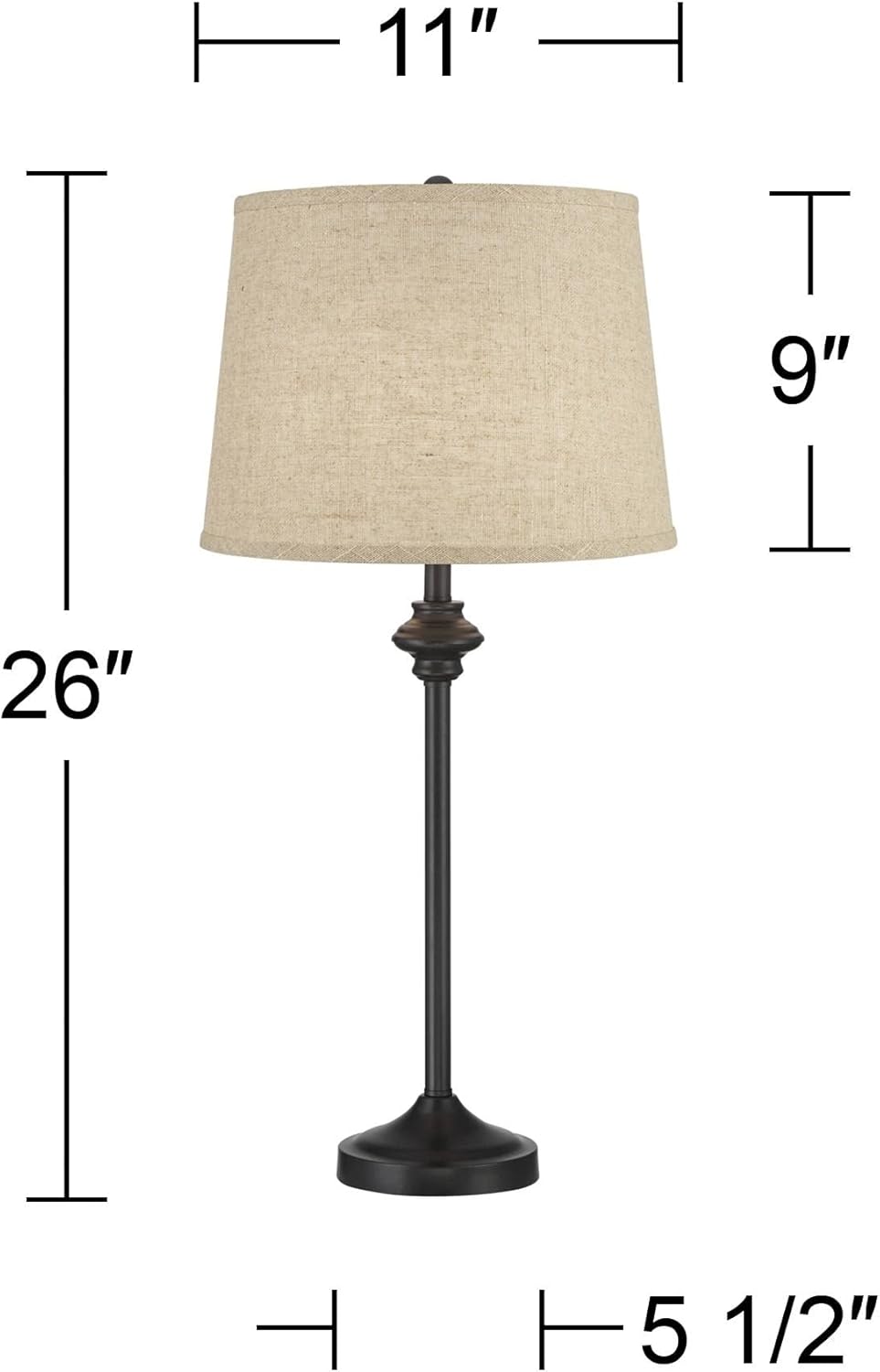 360 Lighting Lynn 26" Tall Skinny Buffet Modern Table Lamps Set of 2 Black Finish Metal Burlap Linen Shade Living Room Bedroom Bedside Nightstand House Office Home Reading Kitchen Entryway Console