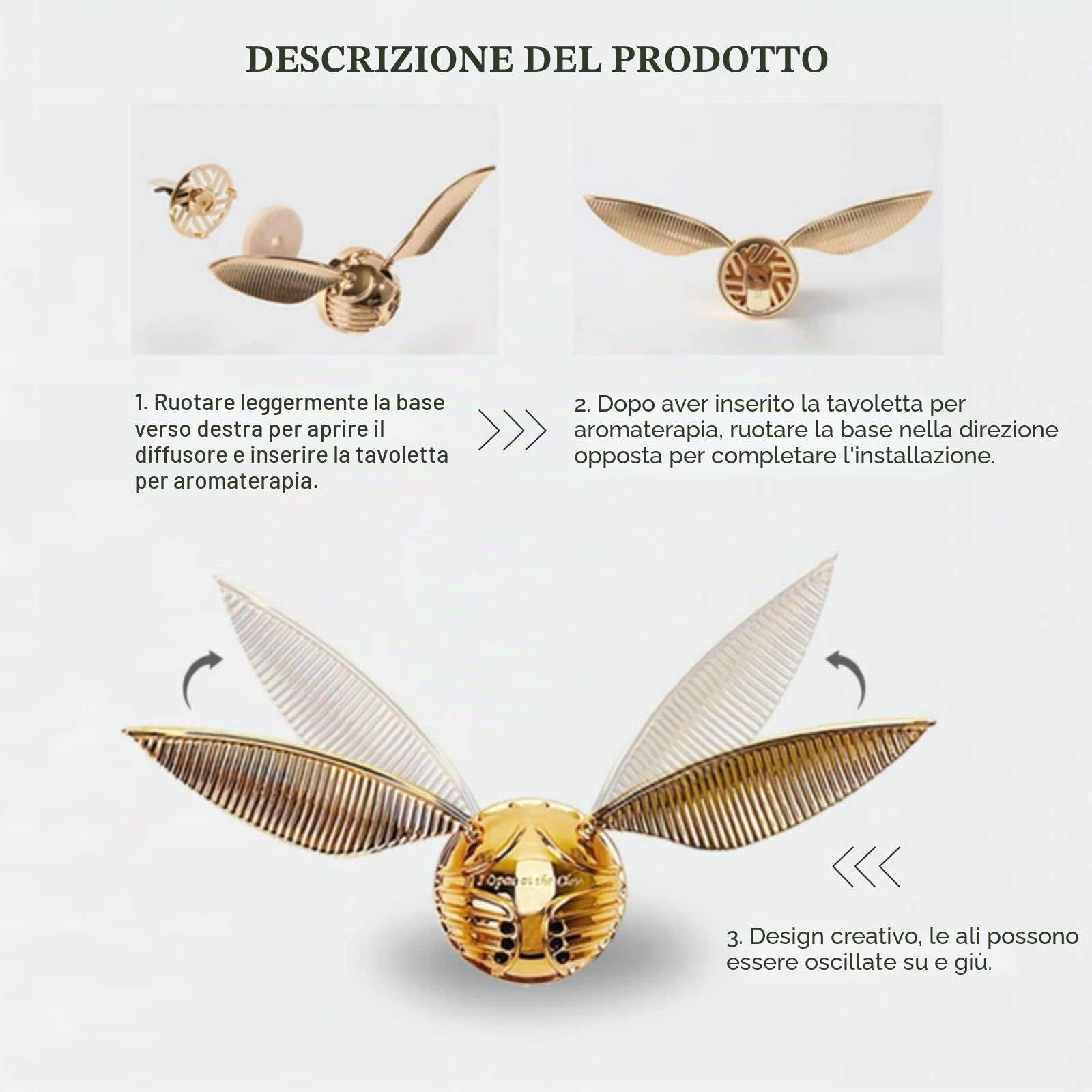 The Golden Deodorante Per Auto，Il Boccino D'oro Aromaterapia Per Auto，Car Aromaterapia Diffusore，Air Freshener Clip Di Sfiato 16×6×6CM Oro