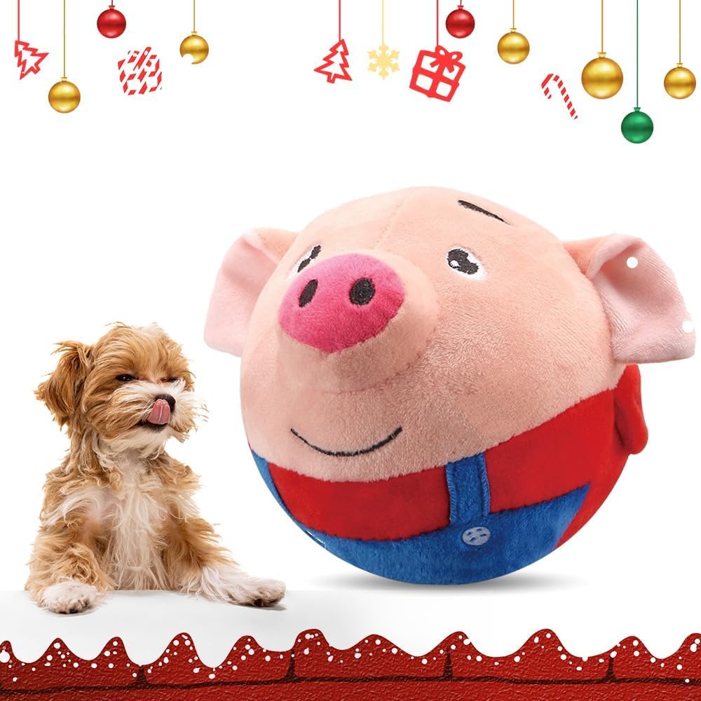 Gahwa Active Moving Pet Plush Toy, Interactive Dog Toys Pet Bouncing Balls, USB Rechargeable Interactive Washable Cartoon Pig Plush Sound Electronic Dog Toy, Small Cute Squeaky Dog Toy (Red Pig)