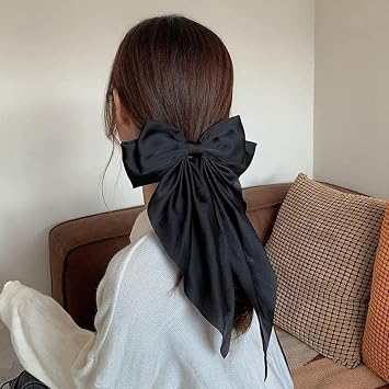 Haarspange mit Schleife Jumbo seidige Satin-Schleife Haarspange mit langem Schwanz für Damen und Mädchen große französische Metall-Haarspangen und Haarschmuck Hellblau 2 Stück