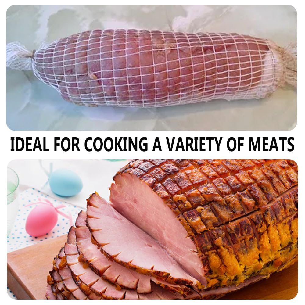 2 Rotoli Di Rete Elastica Per Carne In Cotone Alimentare 3m Cadauno - Ideale Per Prosciutti, Salsicce E Arrosti (16 Fori) - 2