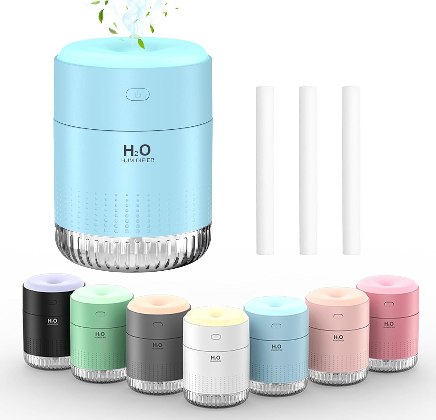 KARFUN Mini Umidificatore Ambiente, Umidificatore Fresco Variopinto Della Foschia con La Luce Di 7 Colori, Piccolo Purificatore Aria da Tavolino per La Camera da Letto Del Bambino, Ufficio, Quiete Blu