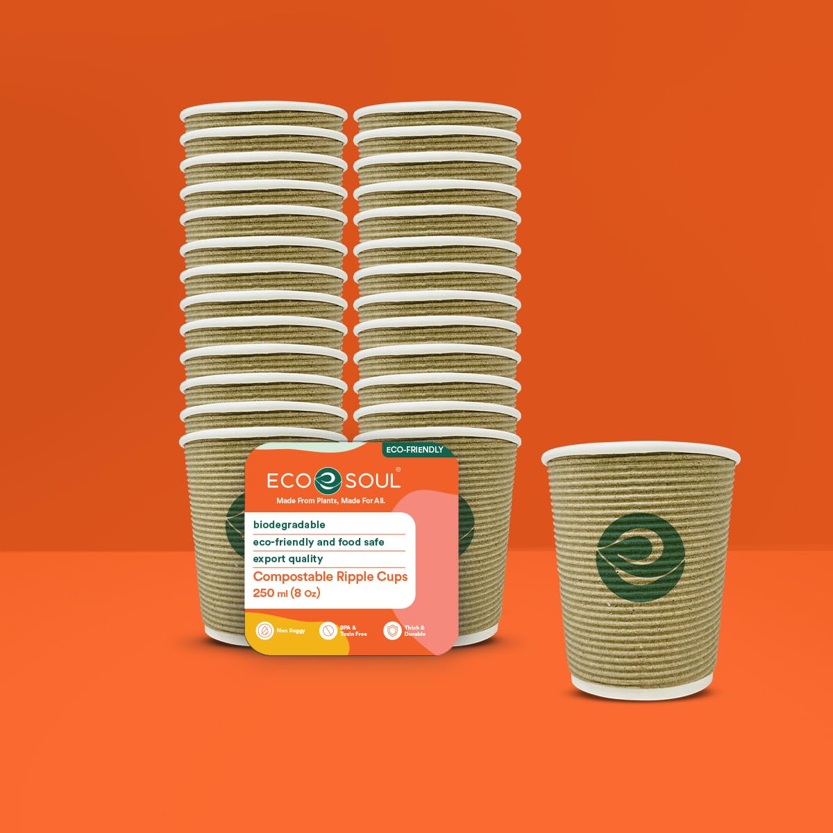 ECO SOUL [250 Ml, 50 Count Biodegradable Ripple Cups| Sustainable Disposable Paper Cups|Eco-Friendly Hot Cups|Sturdy, Microwave Safe, Brown (B0CGWZV998) Amazon Price History, Amazon Price Tracker