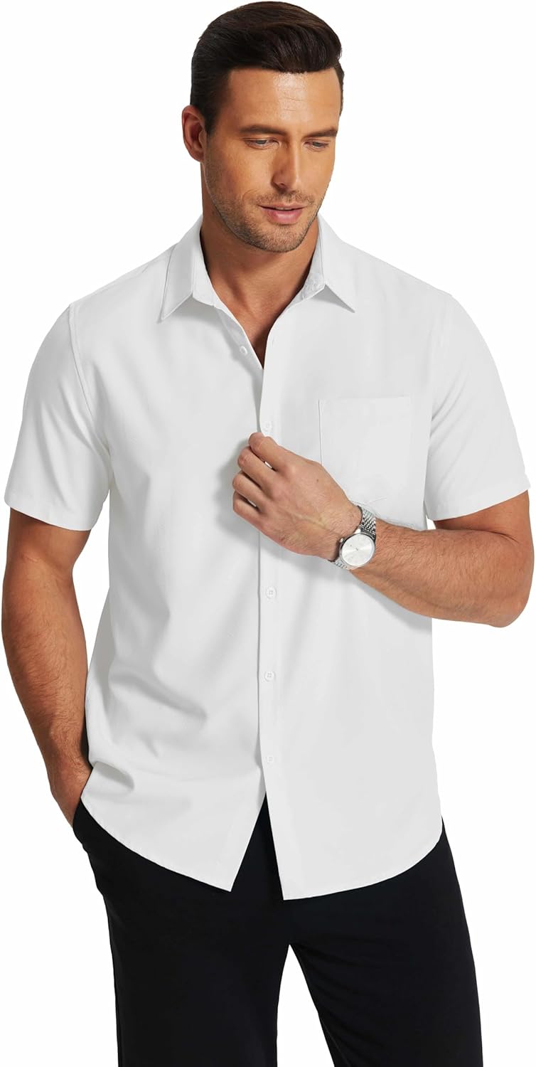 COOFANDY Men's Short Sleeve Dress Shirts Wrinkle Free Regular Fit Dress Shirt Textured Casual Button Down Shirts - Image 2