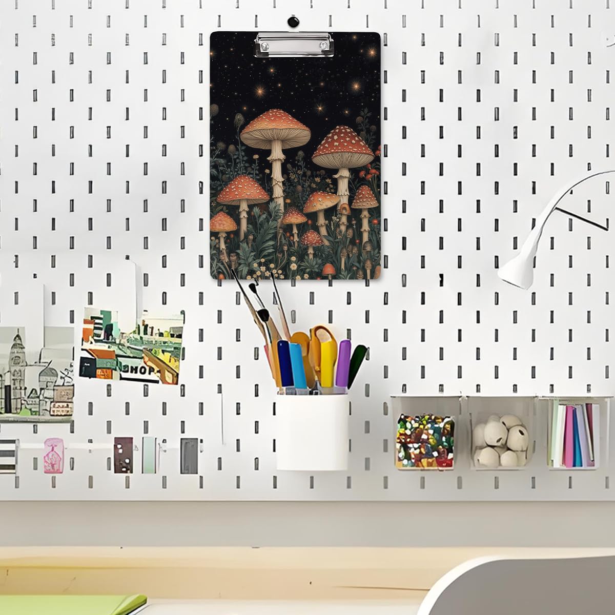 WAVEYU Cute Clipboard, Wooden Hardboard Decorative for Office Supplies, Fashion Nursing Clip Board with Low Profile Metal Clip, Chic Designed for Standard Size(12.5"x9"), Mushroom Pattern