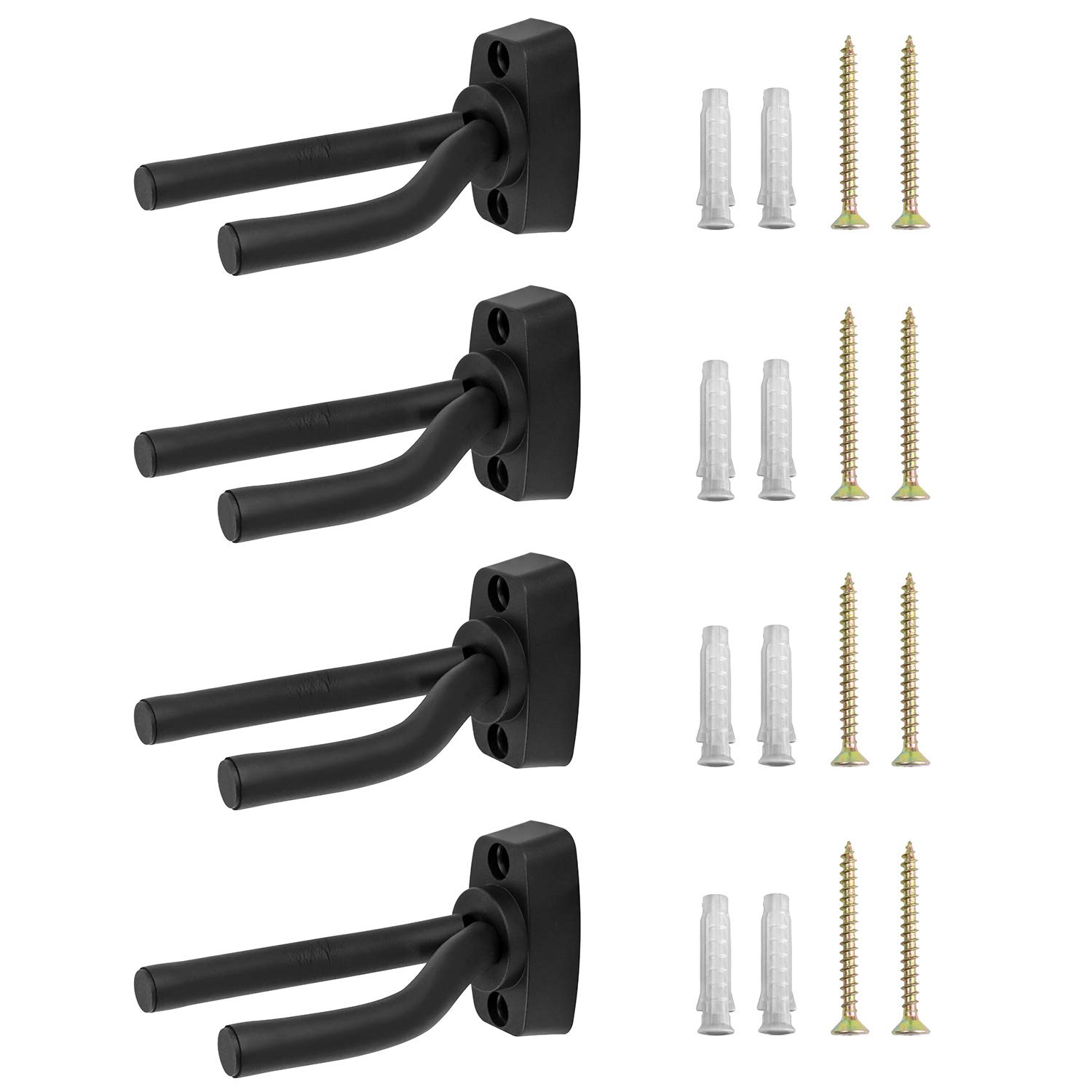 QWORK gitaar muurbeugel, universele gitaarhouder voor akoestische, klassieke, elektrische, westerngitaar, banjo, bas, ukelele, 4 stuks, zwart