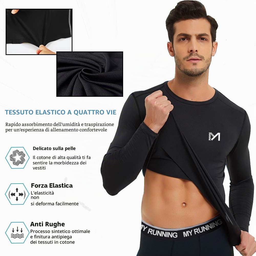 MEETYOO Maglietta Compressione Uomo, Maglie Maniche Lunghe/Corta T Shirt Sportiva per Corsa Ciclismo Fitness