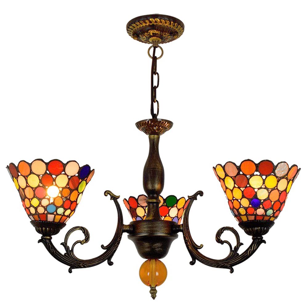 FYZDLAOR Stained Glass Vintage 3-Light Chandelier,Adjustable Pendant Light Light Fixtures,Tiffanystyle Stained Glass Hanging Light Wide 20 Inch Height 32 Inch