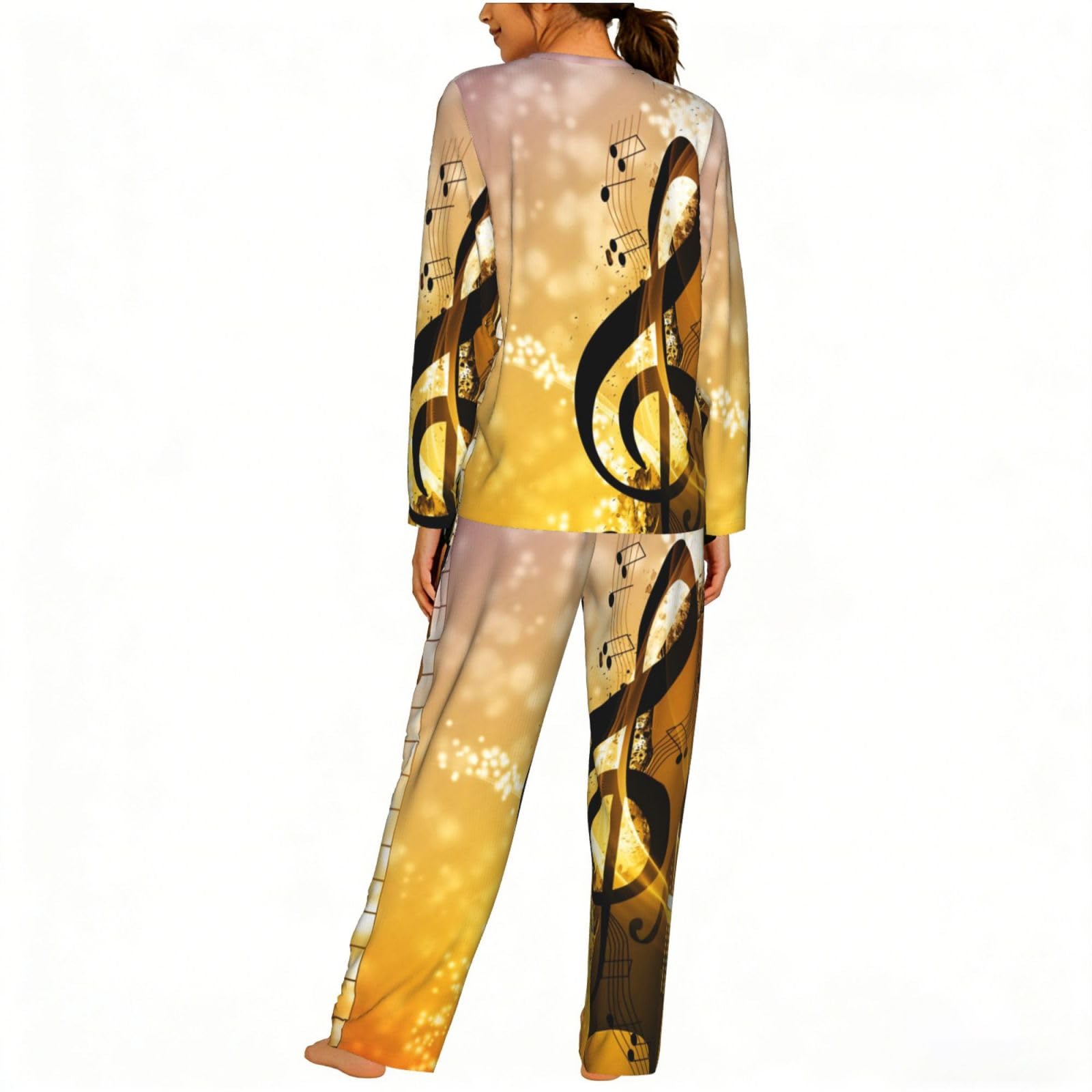 Pianoforte Violino Note Musiche Stampa Delle Donne Manica Lunga Pigiama Set Morbido Elastico Coulisse Casual Daywear