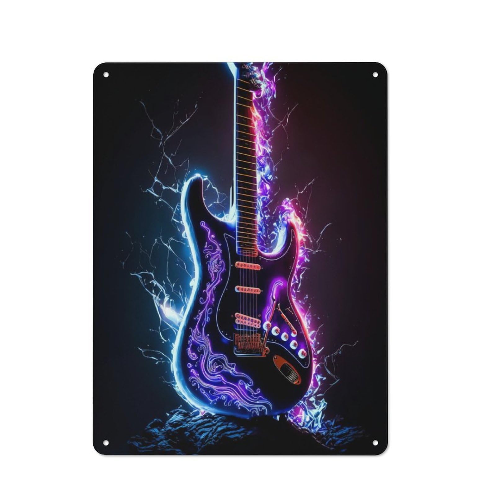 Junmoney Guitar Neon Metal Plaque 40X30cm With For Garage Wall, Vintage Decor, For Vintage Wall Decor Fans, For Metal Sign Collectors