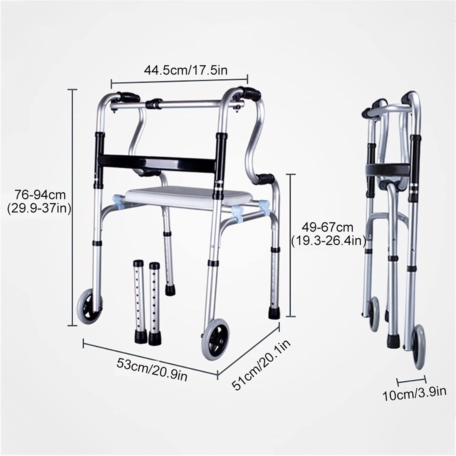 Andador Plegable y Ligero con Asiento, Ayuda portátil para Caminar para Personas Mayores o discapacitadas, Ideal para Interiores y Exteriores, Silla de baño y Ducha (con Ruedas) (sin Ruedas)