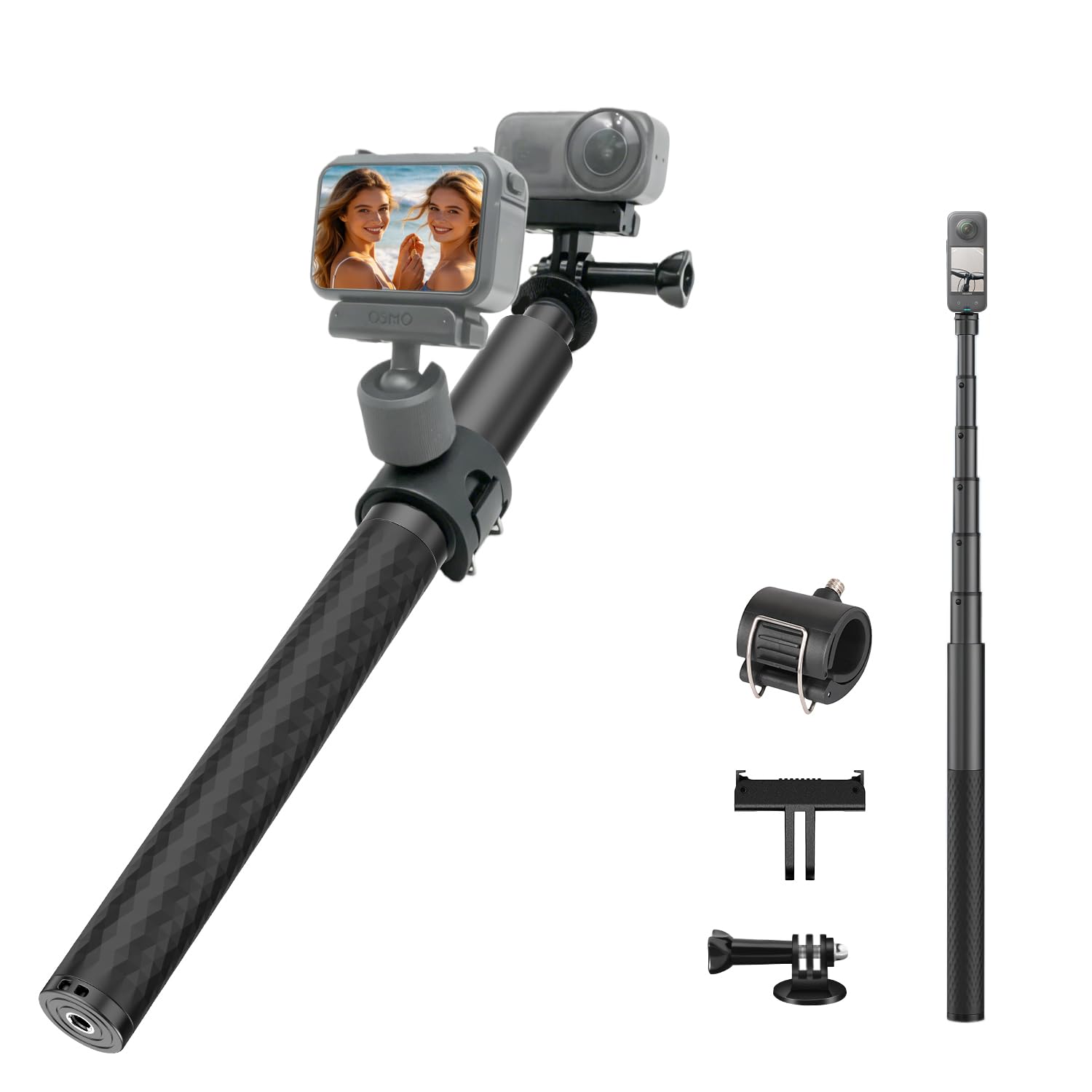51" Selfie Perche avec Adaptateur Compatible avec DJI Osmo Nano Accessoires | Extensible Pôle, Magnétique Rapide Fixation Adaptateur Compatible avec DJI Osmo Nano, 1/4" Pince pour L’écran Vlog Vidéos