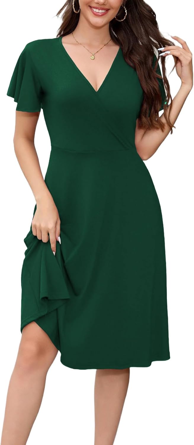 Women's Summer Dress 2026 Vintage Casual Office Professional Elegant Work V Neck A Line Knee Length Dresses with Pockets 560 - Image 3