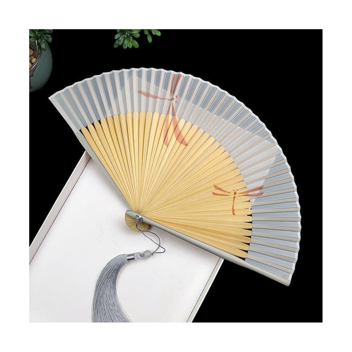 RWRAPS Abanico Plegable de Seda, portátil, Regalo para Mujer, Abanico de Seda de Mano, 21 cm, 22 cm, abanicos Chinos pequeños de Verano Hanfu, abanicos Hanfu de Seda, Tetera (A2 22cm)