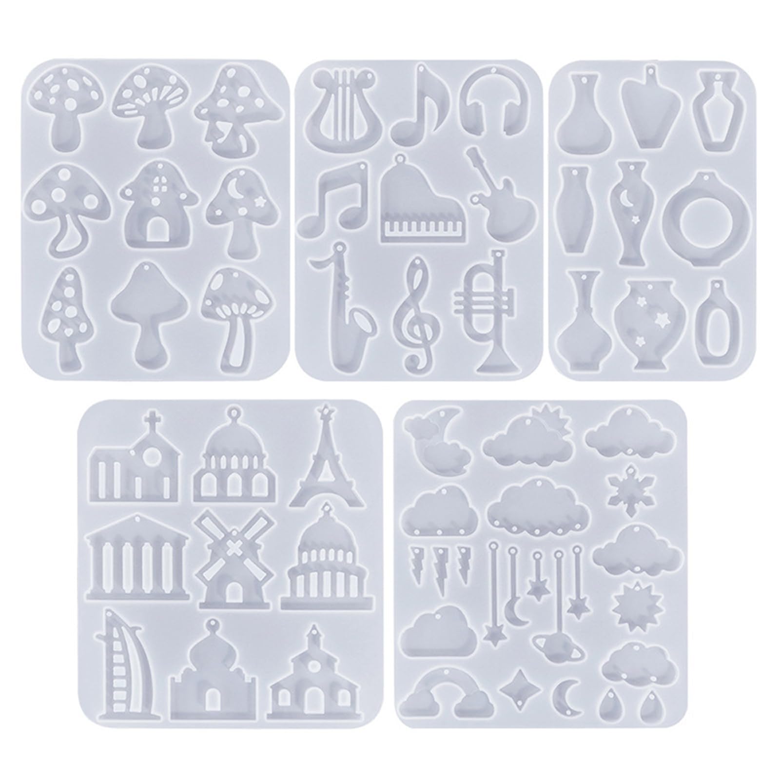 ASHLUYAK 5pcs Cloud Resin Mold Keychain Silicone Mould Flower Pots Shaped Earring Mold Crafts Pendant Jewelry Casting Molds