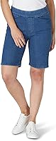 Chic Women's Relaxed Fit Bermuda Shorts - 100% Cotton Stretch Denim, Elastic Waist, 10" Inseam, Casual Comfort