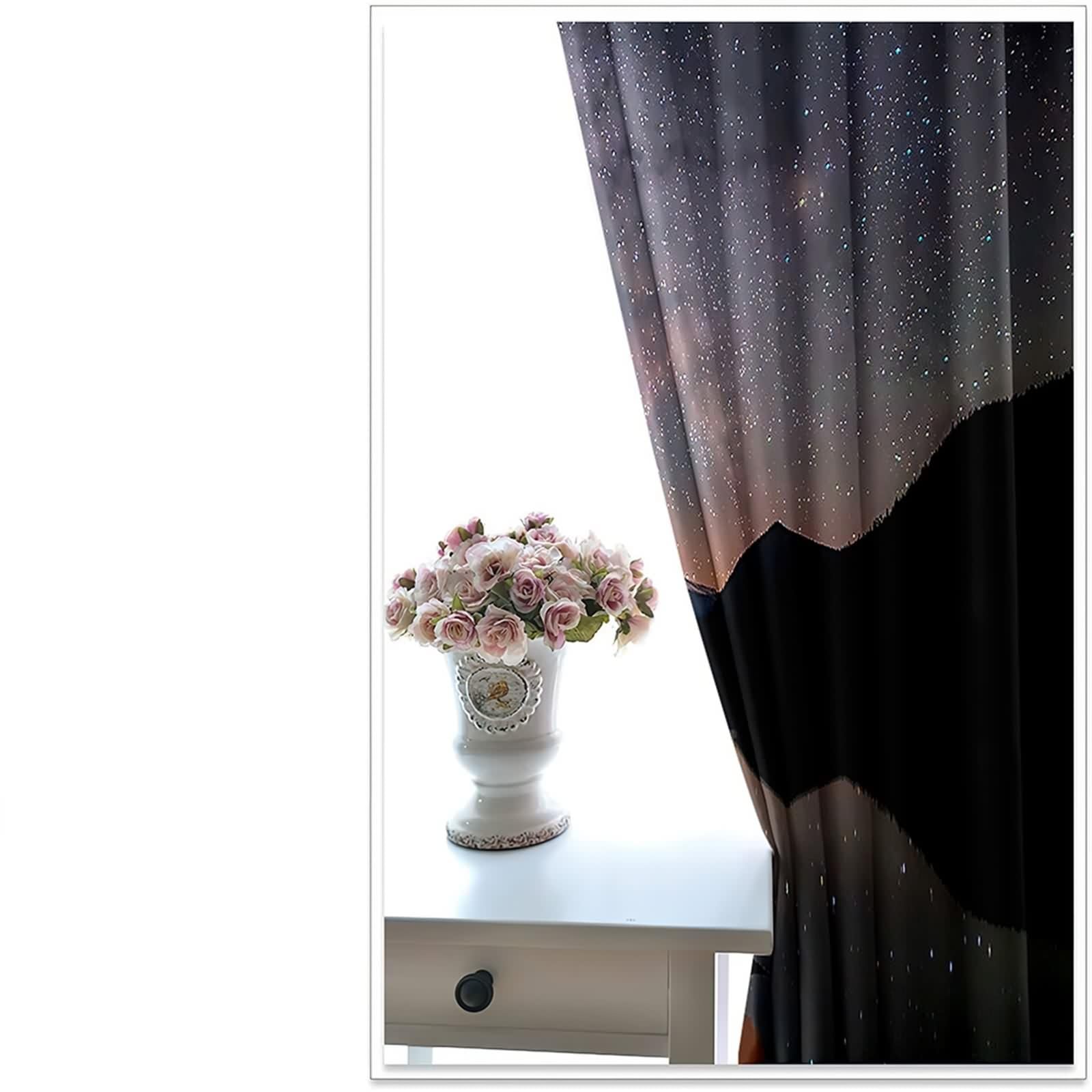 Rideau Noir Anniversaire, Rideau Occultants Polyester Lac Montagne Ciel Étoilé 102L x 229H CM Lot de 2