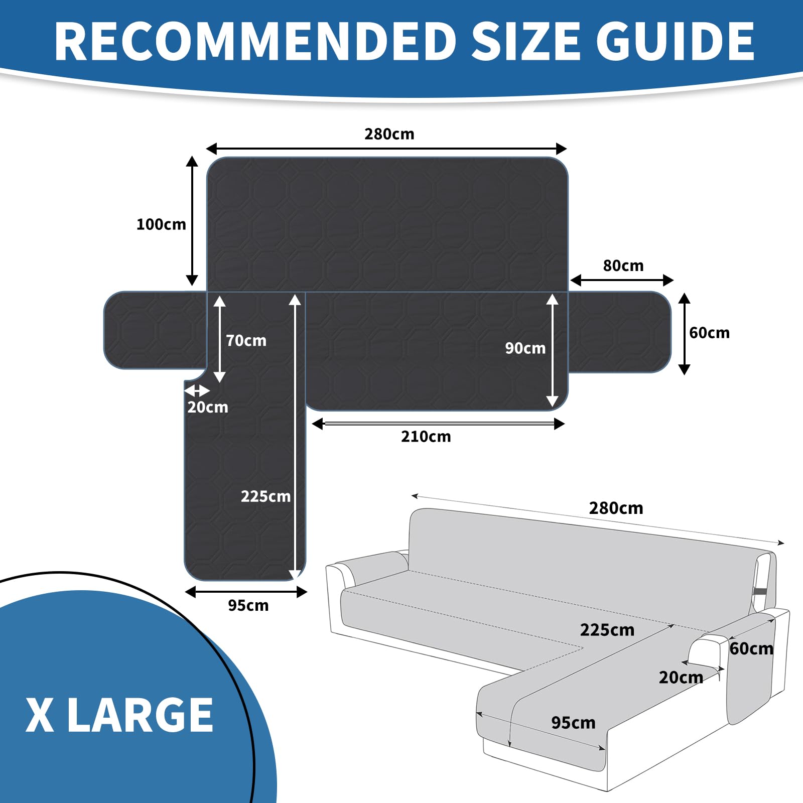 Ystyle Copridivano Impermeabile con Penisola 4 Posti (L 280 CM), Copridivano Angolare Destra/Sinistra Universale Reversibile, Copridivano Chaise longue Antigraffio Antimacchia, Nero