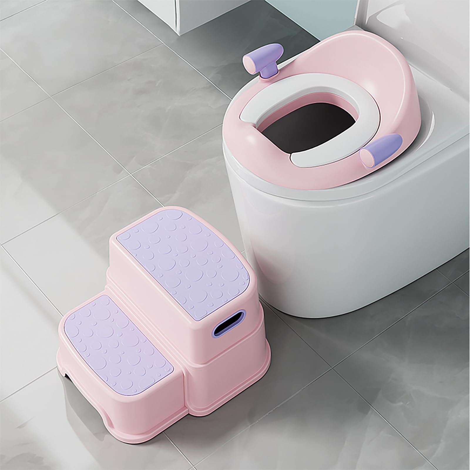Potty Training Toilet Seat with Kids Step Stool Anti-Slip Toddler Potty Seat with Soft Cushion, Baby Potty Training Set Toddlers Toilet Seat for Boys and Girls (Pink)
