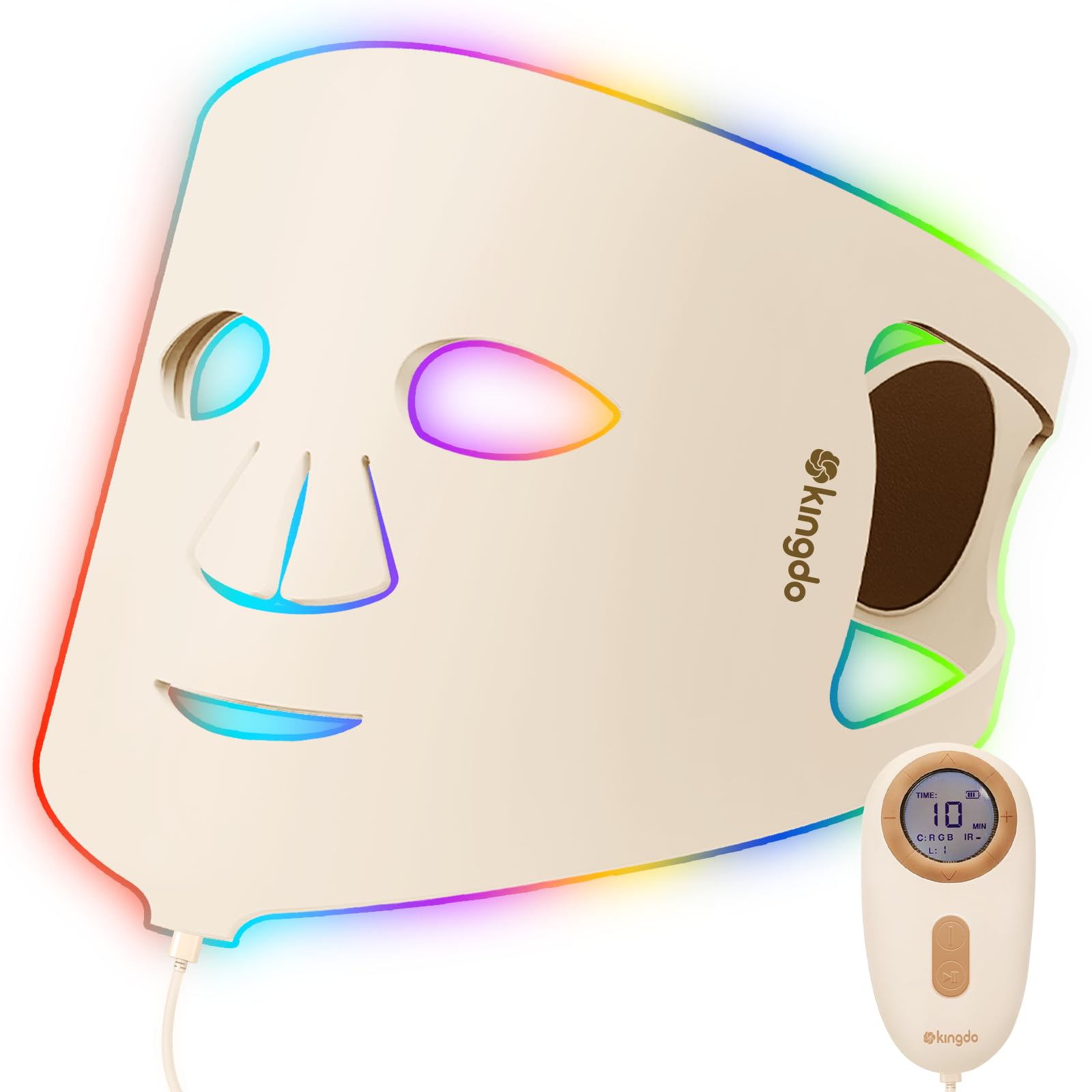 KINGDORed Light Therapy for Face-7-Color LED Face Mask Light Therapy with 119 LEDs, Infrared Light Therapy Mask 630nm & 850nm, Rechargeable, Portable, for Skincare at Home & Travel