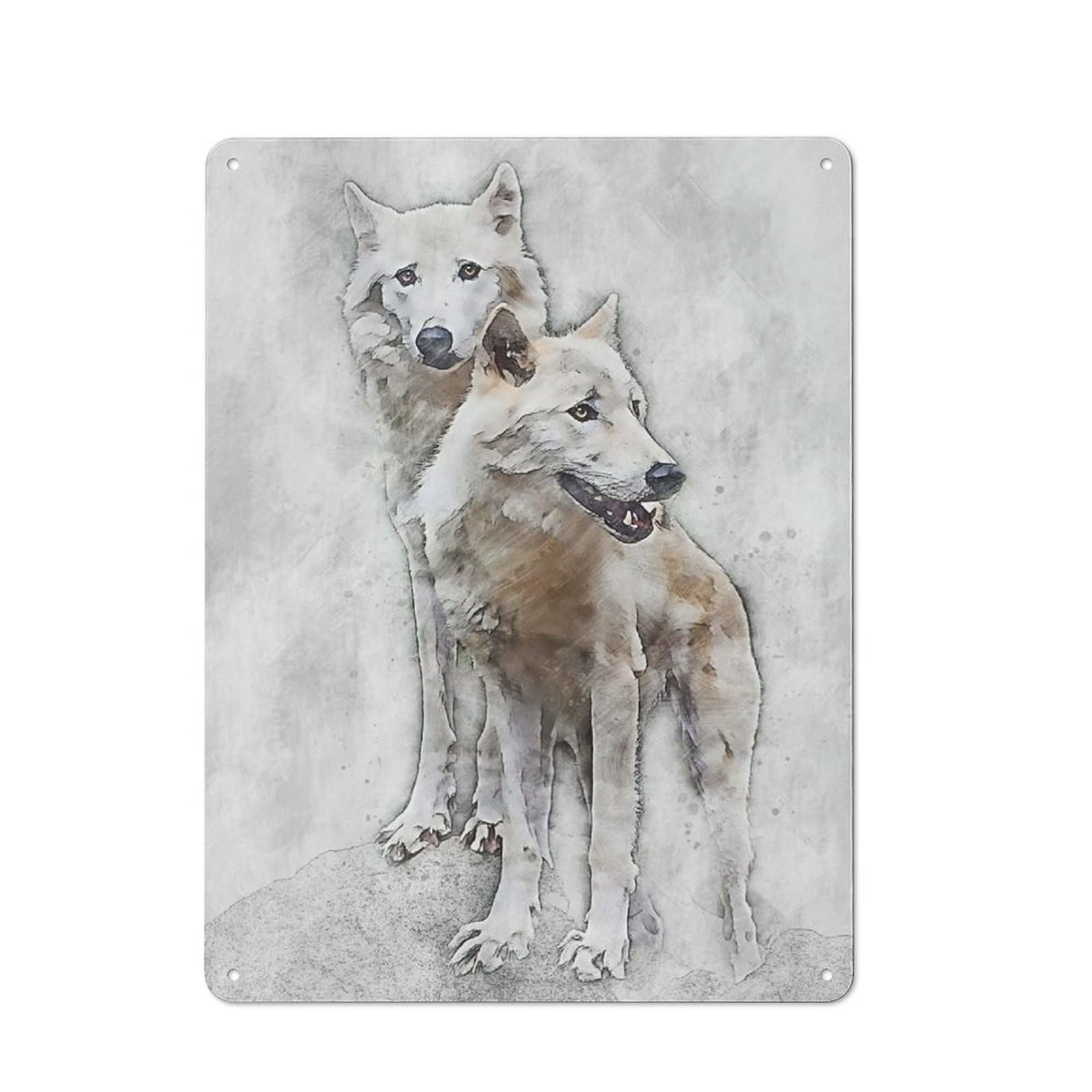 Junmoney Style-4 Wolf Family Rustic Metal Sign 40X30cm For Garden Room Or Summerhouse, For Themed Interiors In Garden Rooms And Summerhouses