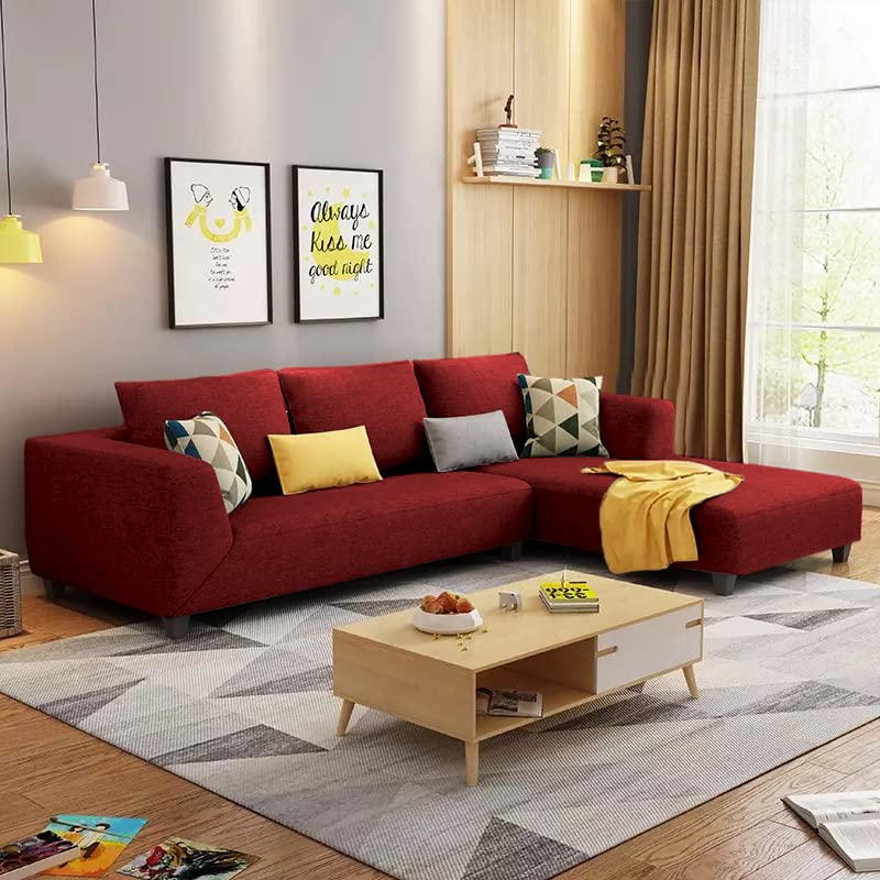 Image of Galib RHS 4 Seater L Shape Sofa Set for Living Room (Maroon Fabric)