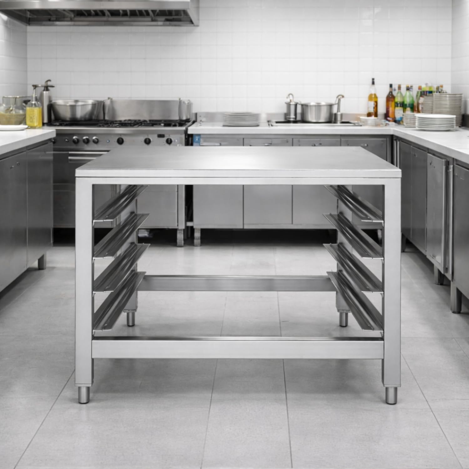 Professional Stainless Steel Base for Oven GN 1/1 & 600 × 400 – 4 Levels – Tray 700 × 720 mm – Sturdy Support
