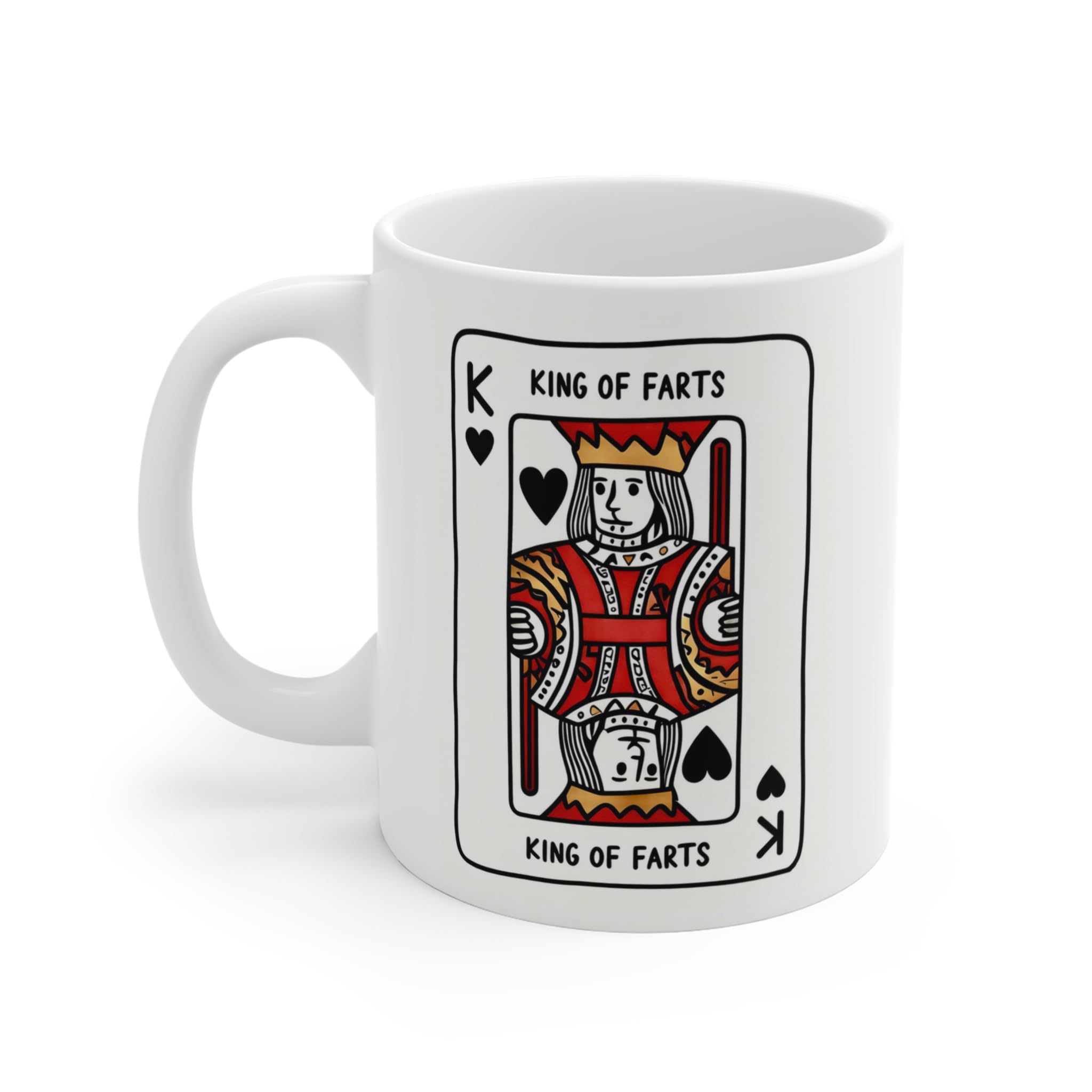 MugsByAly Funny Coffee Mug, Novelty Fart Humor, King of Black Hearts with King of Farts