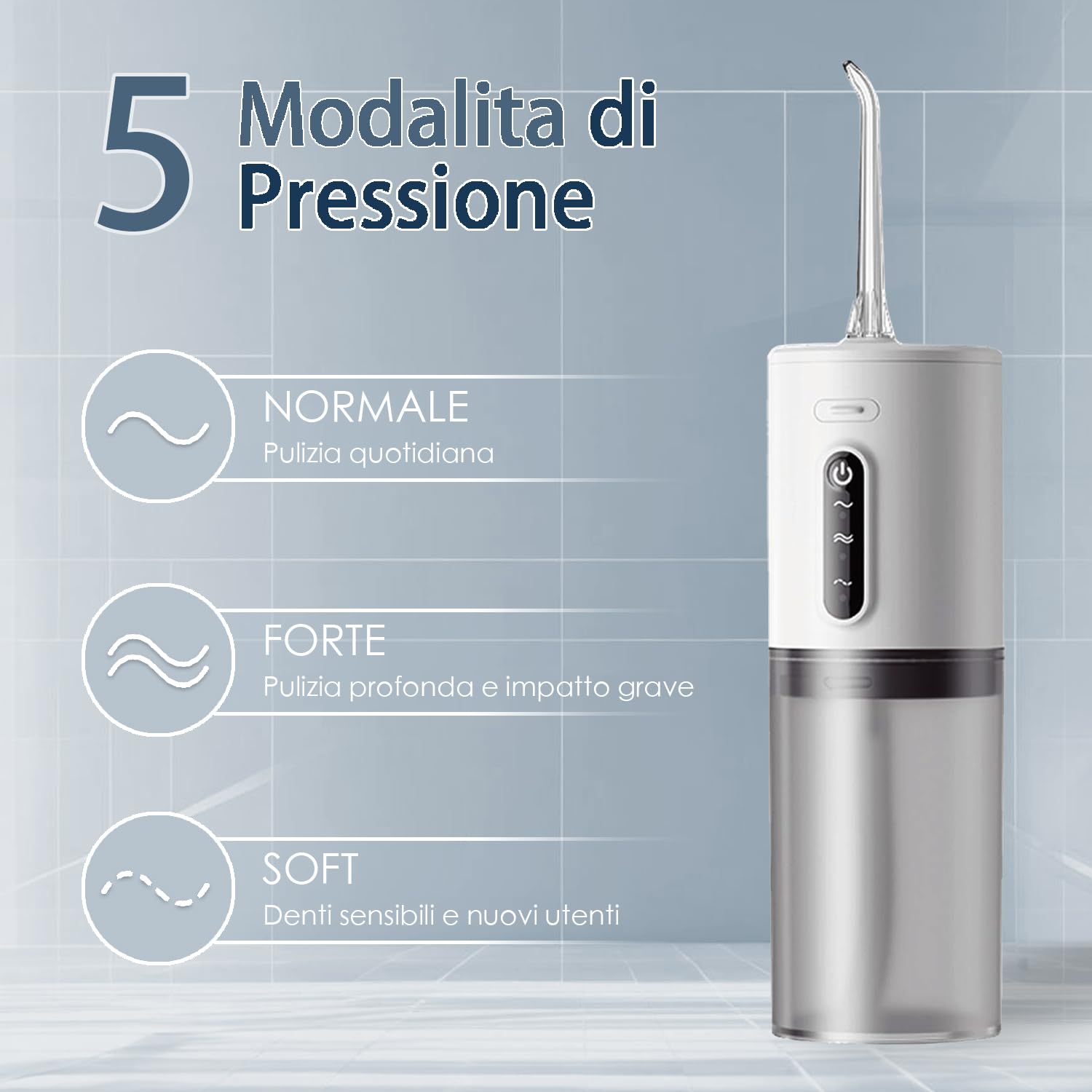 Irrigatore Orale Professionale Senza Fili per Casa e Viaggio – Idropulsore Dentale Portatile ad Acqua Ricaricabile Impermeabile IPX7 con 5 Ugelli Intercambiabili - Verde